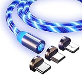 1 Stück 3 In 1 Fließlicht-Magnetkabel LED Stream Magnet USB Ladekabel Kompatibel mit Android, Micro-USB, Typ C / USB C.