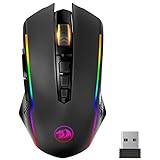 Gaming Mouse Wireless, Redragon Rechargeable PC Gaming Mice with 8000 DPI, RGB Backlit Programmable Ergonomic Wireless Gaming Mouse with Fire Button, 70Hrs for Windows, Mac Gamer,Black