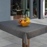 laro Wachstuch-Tischdecke Abwaschbar Garten-Tischdecke Wachstischdecke PVC Plastik-Tischdecken Eckig Meterware Wasserabweisend Abwischbar GAE, Muster:Leinenoptik d. grau, Größe:100x100