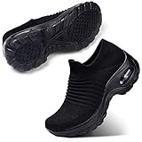 STQ Damen Schuhe Slip On Sneakers Freizeit Atmungsaktive Fitness Turnschuhe Plattform Air Leichte Outdoor Walking Schuhe(All Schwarz41)