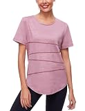 Terecey Sport T-Shirt Damen Fitness Yoga Shirt Damen Sport Shirt Rundhalsausschnitt Funktionsshirt Kurzarm Sport Oberteile für Gym Tennis Rot M