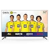 CHiQ Rahmenloser 4K UHD Fernseher 50 Zoll TV Smart TV 126 cm Bilddiagonale [Assembled in EU], Prime Video, YouTube, Netflix