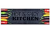 HOMEFACTO:RI Küchenläufer Küchenteppich Teppichläufer Läufer Hot & Spicy Chilli | waschbar, Größe:ca. 60 x 180 cm, Designs:Hot & Spicy Kitchen | schwarz