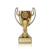 Zelaro Pokal in Gold mit Wunschtext - Trophäe für Kinder - Henkelpokal als Geschenk für Frauen und Männer mit Embleme DREI Größen (13cm)