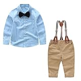 Yilaku Jungen Hochzeitsanzug Kleinkind 4-Teiliges Krawatte + Kariertes Hemd + Lange Hosen Party Prom Page Junge formelle Kleidung Sets (hellblau,70)