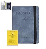 Reisepasshülle,Passport Cover,Kunstleder Impfpass Hülle mit RFID-Blocker für Damen Herren Reisepass Kreditkarten, Ausweis und Reisedokumente, 10,5×14,5cm