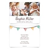 30 x Geburt Danksagungskarten Geburtskarten individuell mit Foto und Text für Mädchen und Jungen - Aquarell Wimpel
