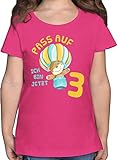 3. Geburtstag - Pass auf ich Bin jetzt DREI Bär Heißluftballon - 128 (7/8 Jahre) - Fuchsia - F131K - F131K - Mädchen Kinder T-Shirt