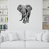 tjapalo® vr98 3d Wandtattoo Elefant Kinderzimmer Wandtattoo Wohnzimmer Elefant schwarz weiß wandtattoo afrika tiere Wandbild selbstklebend, Größe: H70xB58cm