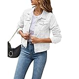 Geagodelia Damen Jeansjacke Vintage Jeans Jacke Kurze Übergangsjacke Sweatshirt mit Knopf Y2K Aesthetic Top Frühling Sommer Herbst (Weiß, S)