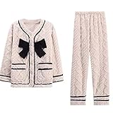 LIYING Winter Warm Pyjama Set Damen Koralle Fleece Fliege 2 Teile/Sets Warme Nachtwäsche Loungewear (Color : A, Size : L Code)