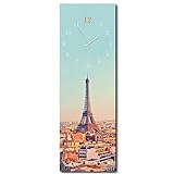 daazoo Wanduhr Eiffel Tower 20 x 60 cm (OHNE TICKGERÄUSCHE) – Glasuhr inklusive Wandaufhängung – Lautlose Uhr Made in EU für Wohnzimmer, Esszimmer, Flur oder Schlafzimmer – einfache Montage