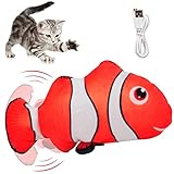 Kafeiya Katzenspielzeug Fisch Elektrisch,Simulation Elektrisch Spielzeug Fisch mit USB Charge,Plüsch Fischspielzeug,Waschbar,waschbares Plüschtier für Katzen(Clownfisch)