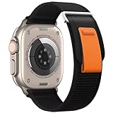 Sport-Nylonarmbänder, kompatibel mit Apple Watch 49 mm, 45 mm, 44 mm, 42 mm, weiches Damen- und Herren-Armband, kompatibel mit iWatch Serie 9, 8, 7, 6, 5, 4, 3, 2, 1, SE Ultra, Pure Black/Orange