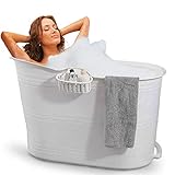 FlinQ Bath Bucket Weiß | Mobile Badewanne für Erwachsene | Ideal für kleine Badezimmer | Badewanne Erwachsene XL und Kinder | Badewanne Outdoor | Tragbare Kunststoff Badewanne für Dusche