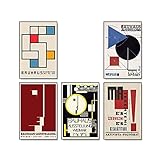 CCZWVH Bauhaus Ausstellung Einzigartige Geometrische Poster Minimalistische Kunst Canvas Print abstrakt Malerei Wandbild für Wohnzimmer Home Decor 16x20inch x5 Kein Rahmen