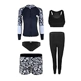 RWHXN Damen Neoprenanzug, 5 Teiliges Set UV-Schutz Surfanzug, Langarm Sommer Wassersportbekleidung, Ganzkörper Split Badeanzug für Surf Schnorchel Kajak-2XL(65-72.5kg)-Frauen