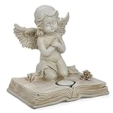 Moritz Deko Engel Figur Engelsfiguren Teelichthalter kleines Mädchen kniet auf Buch Telichthalter Dekoration Engelchen Skulptur Schutzengel