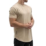 Sixlab Round Tech Herren Oversize T-Shirt Muscle Basic Gym Fitness Shirt (Sand, XL)