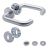 Türgriffe APECS Drückergarnitur zimmertüren INOX Türklinke für Haustür und Innentüren Türbeschlag rund Rosettengarnitur edelstahl matt U-Modell H-0203+BB, Silb