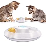 WLOWS Automatisches Tumbler-Katzenspielzeug mit Zwei bunten Katzenminzenbällen, UFO-Drehspuren Puzzle-Plattenspieler-Spielzeug für Hauskatzen Interaktive Übungsjagd für Kätzchen