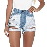 NP Distressed Denim Booty Shorts Damen Sommer Hohe Taille Ripped Fransen Jeans, blau, L