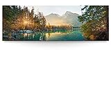 BilderKing Wandbild Wasserfall Hintersee Bayern - 150cm x 50cm Leinwand auf Fertigrahmen + Aufhänger