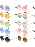 10 Paar Runde Hippie Sonnenbrille John 60's Stil Kreis Farbige Brille (Gold Rahmen 2)
