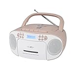 Reflexion CD-Player mit Kassette und DAB-Radio für Netz- und Batteriebetrieb (PLL UKW-Radio, DAB+, LCD-Display, AUX-Eingang, Kopfhörer-Anschluss), weiß/pink