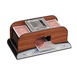 Relaxdays Automatischer Kartenmischer, 2 Sets batteriebetriebene Rommy-Poker-Karten, batteriebetrieben in Holzoptik, Natur, für 8,8 x 6,3 cm große Karten