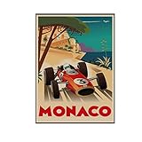 WBSWJD Retro Motor Monaco Travel Poster and Prints Super Racing Car Wall Art Abstract Canvas Painting Vintage Picture Modern Home Decor 50x70cm No Frame