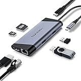 USB C Hub, Onshida 7 in 1 USB C Adapter mit HDMI 4K, Gigabit Ethernet Rj45, Type C PD, 2 USB 3.0 und SD/TF Kartenleser für MacBook Air/Pro, iPad Pro/Air, Dell XPS, HP, Surface und mehr Typ C Geräte