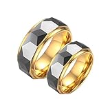 Gualiy Paar Ringe Verlobung, Verlobungsring Wolfram Multi-Faceted Silber-Goldring 8mm, Damen 54 (17.2) & Herren 65 (20.7)