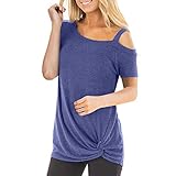 XYSSYXGS Famulily Damen Casual Cold Shoulder Kurzarm Front Twist Tops Damen Cold Shoulder Tops Twisted Loose T-Shirt Bluse Famulily Women Casual Cold Shoulder Short Sleeve Front Twist Tops, I-blau, M