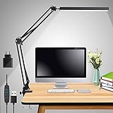 Schreibtischlampe LED,15W Dimmbar Klemmbar Tischlampe Bürolampe,Verstellbarem Arm Faltbar,3 Beleuchtungsmodi mit 10 Helligkeitsstufen,USB-Kabel mit Stecker,Geeignet für Büro, Lesen[Energieklasse A+++]