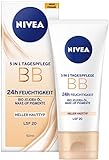 NIVEA BB 5 in 1 Tagespflege 24h Feuchtigkeit (50 ml), BB Cream für helle Hauttypen mit LSF 20, getönte Tagescreme mit Bio Jojoba-Öl & Make-up Pigmenten