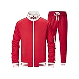 ZPB Herren Trainingsanzug Jogginganzug Sportanzug Fußball Sporthose Männer Hoodie Hose für Gym Tracksuit-Red-XL