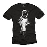 Motorrad T-Shirt Herren - Pin Up Girl mit Motocross Helm - Motorradbekleidung schwarz L