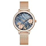 rorios Elegant Damen Uhr Analog Quarz Armbanduhr Blumenmuster Zifferblatt mit Edelstahlarmband Mode Uhr für Mädchen Frauen