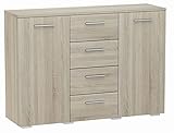 MATKAM Kommode Helena B120 x H84,5 x T35 cm, Sideboard mit 4 Schubladen und 2 Fächer mit Türen, ideal für Büro, Diele, Wohnzimmer, Jugend- oder Kinderzimmer (Sonoma Eiche)