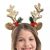 Generic Weihnachten Hirschgeweih Stirnband,Pailletten Weihnachten Rentiergeweih Stirnbänder mit Ohren - Weihnachtskostüm-Accessoires, Kopfbedeckungen, perfekt für Weihnachtsfeiern