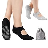 Tusscle Yoga Socken für Damen, Stoppersocken Damen abs Socken Ideal Yoga Zubehör, haussocken für Pilates, Tanz, Barre, Fitness & Trampolin [2 Paar EU35-41 ]