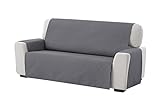 Textilhome - Sesselschoner Sofaüberwurf Adele, 3 Sitzer - Reversibel gepolsterter Sofaschutz. Farbe Grau