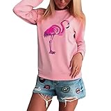 Sweatshirt Damen Elegante Langarm Rundhals Locker Pulli Flamingo Print Muster Basic Herbst Winter Women Sweatshirts Langarmshirt Pullover Oberteile Fashion Tops
