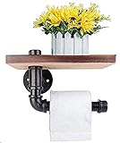 Toilettenpapier-Halter Dekoratives Wandregal DIY Industrial Iron Pipe Wandmontierte Toilettenpapierhalter mit Holzregal für Baddekor