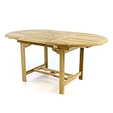 Divero Gartentisch Esstisch Balkontisch Holz Teak Tisch für Terrasse Balkon Wintergarten – oval wetterfest unbehandelt – ausziehbar 120-170 cm b