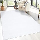 carpet city Shaggy Hochflor Teppich - 120x170 cm - Weiß - Langflor Wohnzimmerteppich - Einfarbig Uni Modern - Flauschig-Weiche Teppiche Schlafzimmer Deko