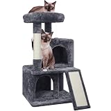 Yaheetech Kratzbaum, Stabiler Katzenbaum 91 cm Katzenkratzbaum, mit 2 Häuschen Sisal und Spielball, Spielbaum für Katzen, Dunkelg