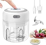Zerkleinerer Küche Elektrisch 250ml Küchenmaschine Mixer Zwiebelschneider mit USB, Mini Multizerkleinerer Gemüsezerkleinerer Knoblauchzerkleinerer mit 3 Scharfen Klingen für Knoblauch Gemüse Obst