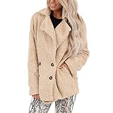 BUKINIE Damen Kunstfell-Jacke, lässig, Fleece, flauschig, zottelig, übergroß, Mantel mit Taschen, warm für den Winter Gr. 48, beige